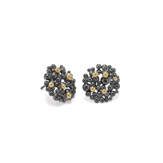 Berry Earrings - Oxidised Silver & 18ct gold