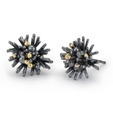 Sea Urchin Earrings - oxidised silver & 18ct gold