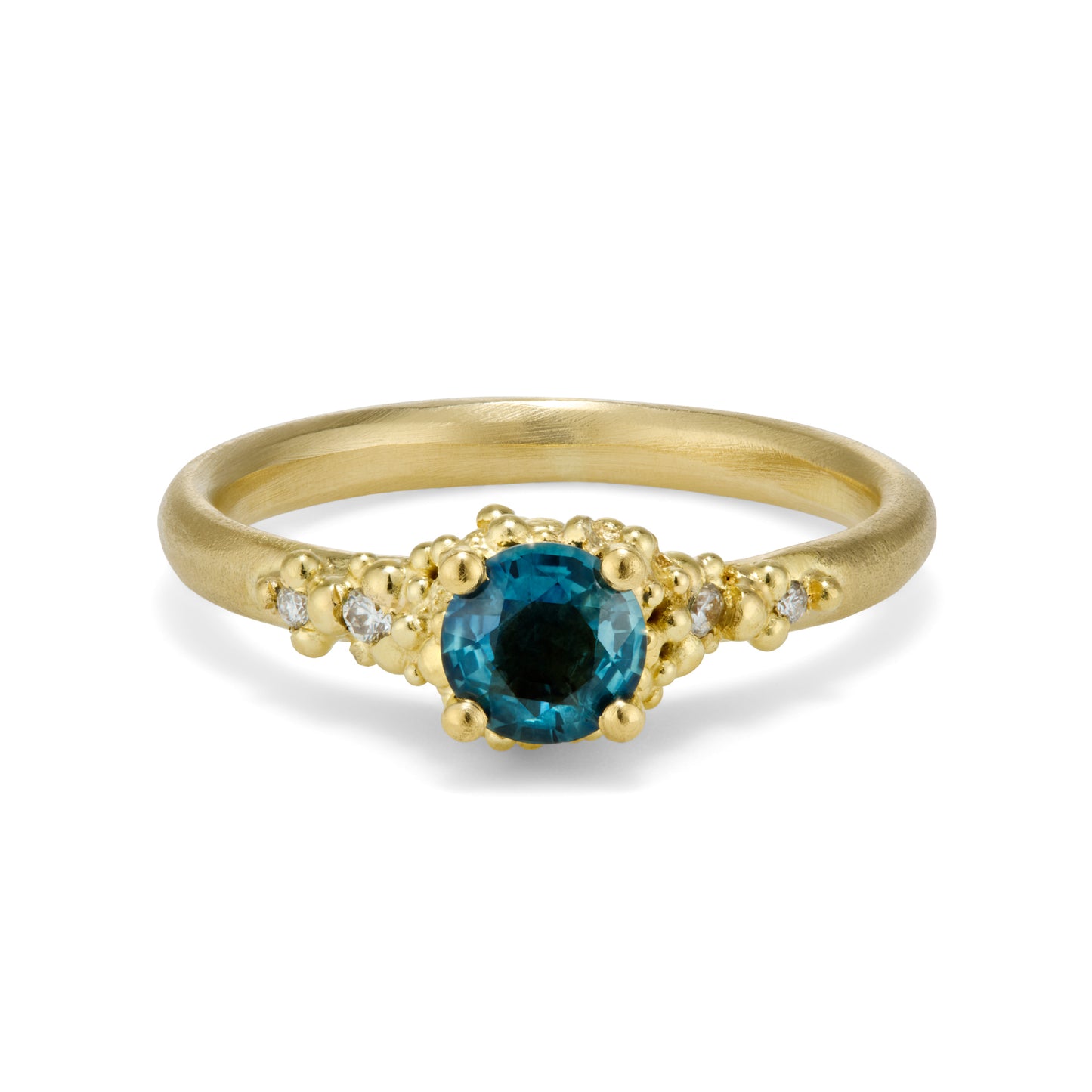 Teal Sapphire Cluster Ring with Diamonds