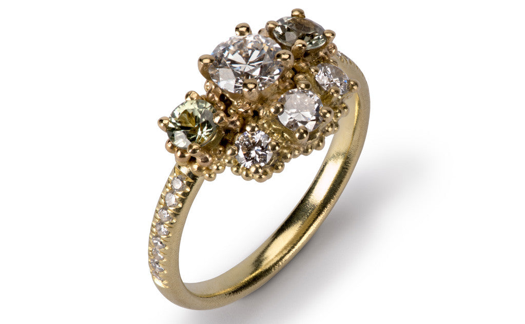 27. Pave diamond and sapphire ring set