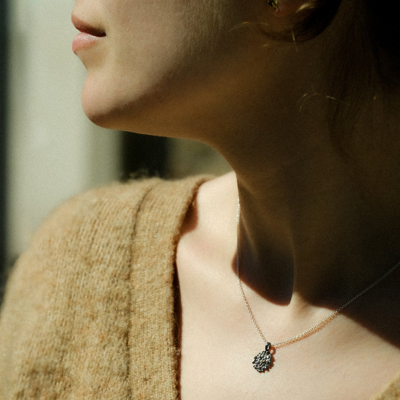 Berry Pendant - Oxidised Silver & Gold