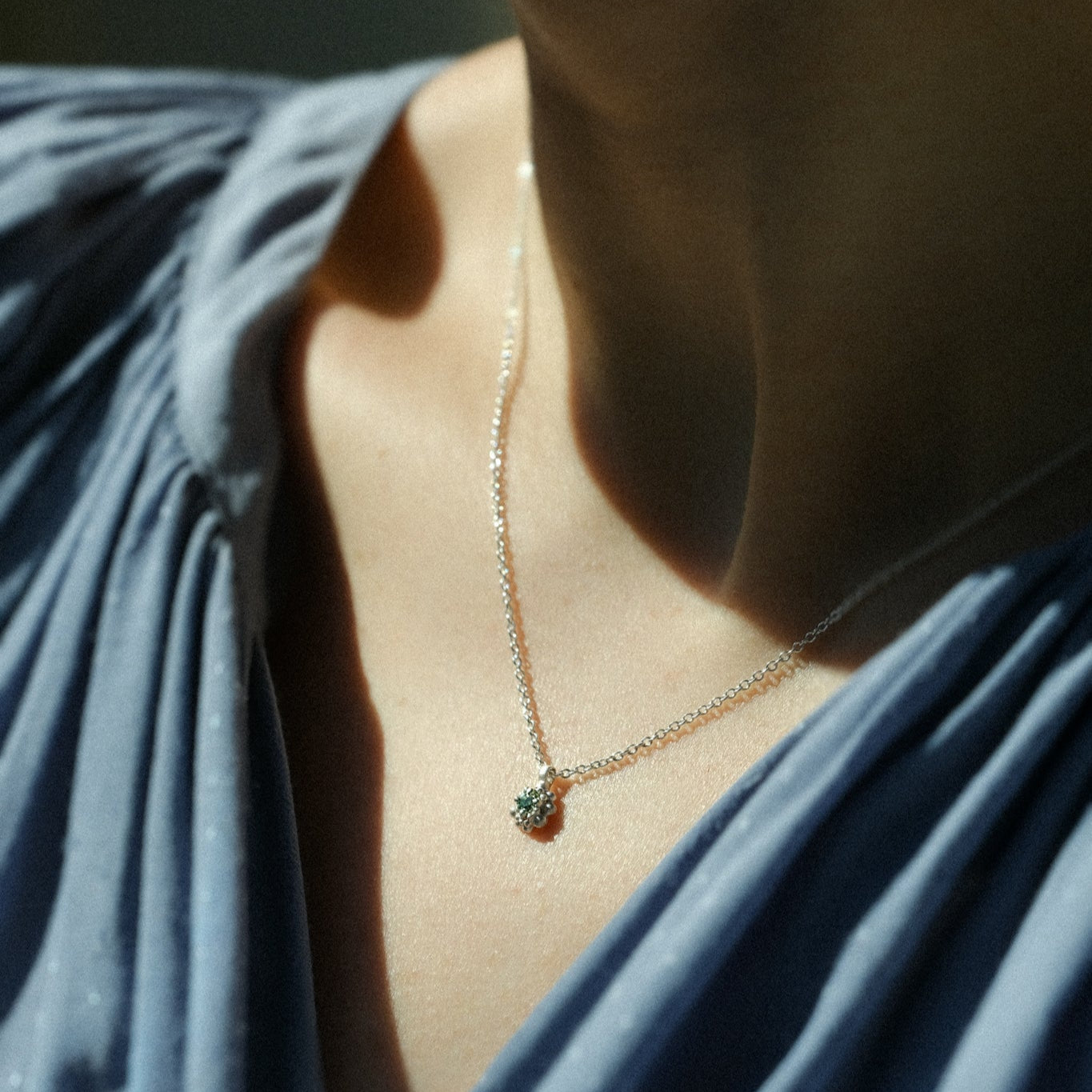 Cluster Pendant - Silver & Green Sapphire