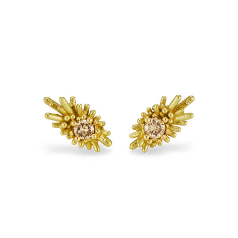 Sea Urchin Earrings - Gold & Champagne Diamonds