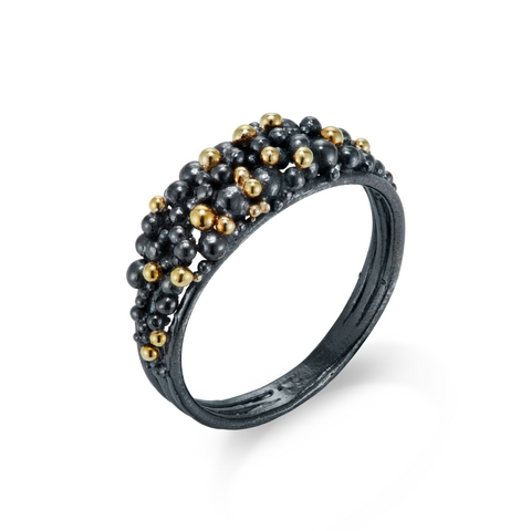 Scattered Granule Ring - oxidised & 18ct gold