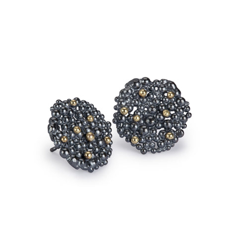 Berry Earrings Large - oxidised silver & 18ct gold