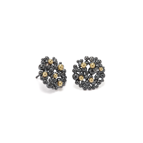 Berry Earrings - oxidised silver & 18ct gold