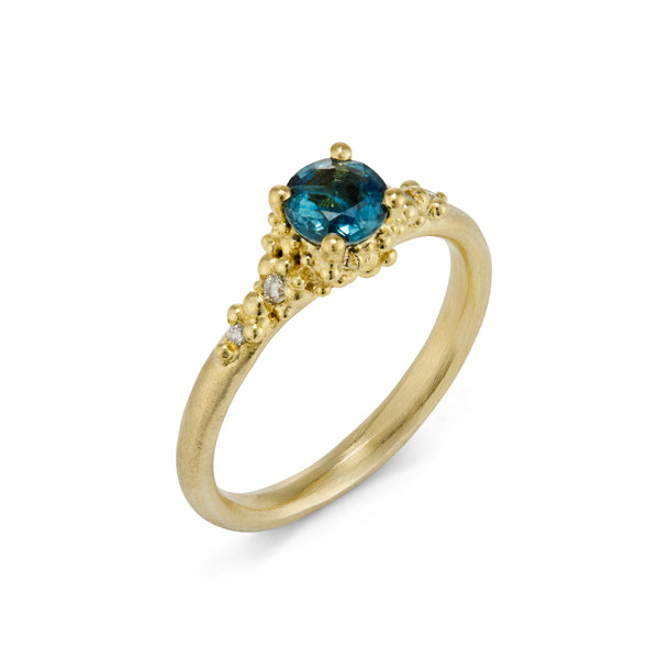 Teal Sapphire Cluster Ring with Diamonds