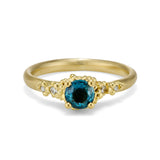 Teal Sapphire Cluster Ring with Diamonds