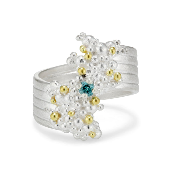 Whorl Zircon Solitaire Ring Silver and Gold