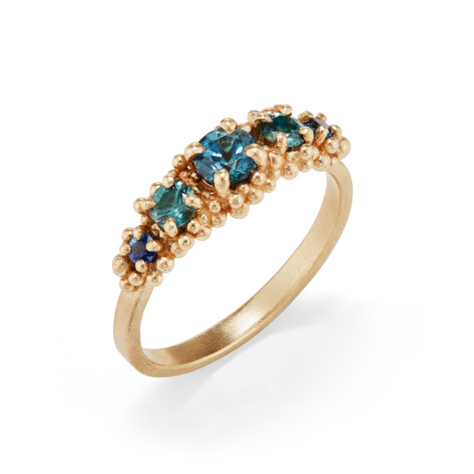 Cluster Ring - Five Teal sapphires