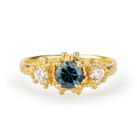 Teal Sapphire Triple Cluster Ring